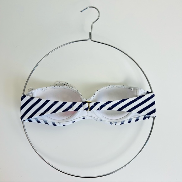 Victoria’s Secret Flounce White& Blue Dot Stripe Bandeau Swim Bikini Top - Picture 2 of 8